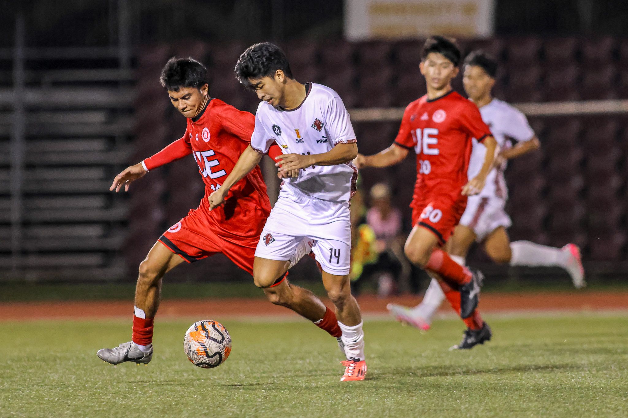 Action between UP and UE in the UAAP Season 87 men's football tournament, November 3, 2024 at the UP Diliman Football Stadium. UAAP Media